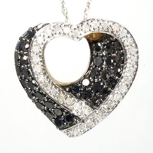 Genuine 10kt Black & White Diamond Heart Pendant